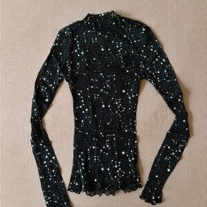 Black Mesh Star Print Top